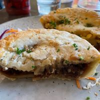 Vegan cheese and mince pie at Full of Beans Cafe in Franz Josef Waiau