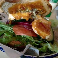 Vegan tofu burger at Full of Beans Cafe in Franz Josef Waiau