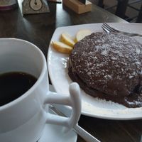 French coffee and bounty pancakes at Butterflies and Hurricanes in Thessaloniki