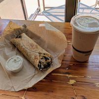 The Cuban wrap and Peanut Protein shake. at Superfood Bar in Denver