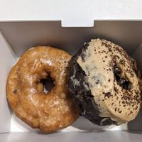 Old fashioned and peanut butter chocolate donuts at V Food Spot in London