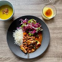 Menu of the day, 8€ (also included a cup of herbal tea) at Fast Vegan in Castelo Branco