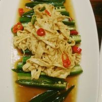 Okra with tofu at Ji Ming Temple Vegetarian Diet in Nanjing