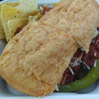Meatball sub: okay not great, came with tortilla chips at Love Cafe  in Oakhurst