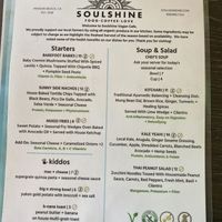 Food menu at Soulshine in San Diego