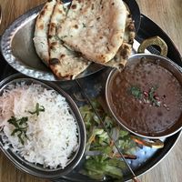 Dhal, Rice and Garlic Naan at Indian Tiffin Room  in Manchester