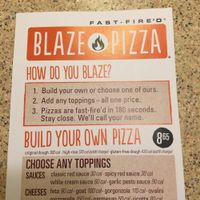 Menu at Blaze Pizza in Rochester