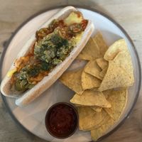 Vegan hotdog  at The Glasvegan in Glasgow