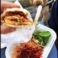 Spicy tofu bao and small salad box. I started eating eat and remembered to take a photo. at Red Panda in Lyme Regis