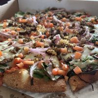 The Natural (Vegan!) with vegan sausage and vegan mozzarella cheese.   at Odd Moe's Pizza in Salem