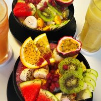 Tropical smoothie bowl (back) and mixed berry smoothie bowl (front) at Buzz Organic Food & Drink in Ao Nang