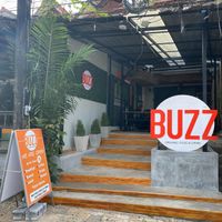 Outside view from road and our sign at new location at Buzz Organic Food & Drink in Ao Nang