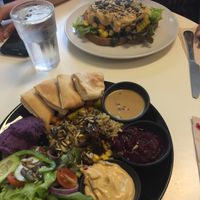 Vegan Mezze at the front and in the background vegan breakfast. Really good! at Buzz Organic Food & Drink in Ao Nang