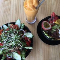 Vegan Moroccan salad, orange buzz smoothie and tropical smoothie bowl   at Buzz Organic Food & Drink in Ao Nang