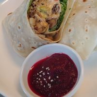 Vegan lunch wrap and cacao brownie smoothie at Buzz Organic Food & Drink in Ao Nang