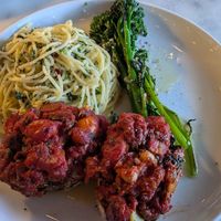 Stuffed portobello with brocollini and aglio e olio at Piva in New Westminster