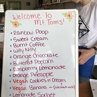 Vegan flavors are written on specials board  at Mt. Tom's Ice Cream in Easthampton