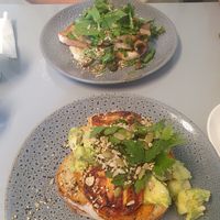 Smashed avo and stir-fried mushroom at The Farmer's Wife in Port Fairy