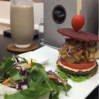 Raw veggie burger and chai smoothie  at Raw Vega in Bangkok