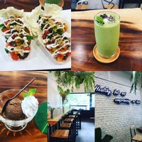 Raw taco fiesta, best green ever, and chocolate peanut butter coconut ice cream. Yum! at Raw Vega in Bangkok