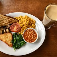 ‘Vegan breakfast’ and soya latte  at Wentworth Cafe in Hexham