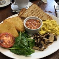 Vegan breakfast. Nice but no sausages or butter. at Wentworth Cafe in Hexham