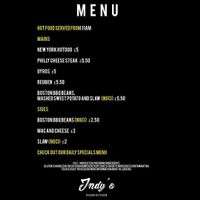 Menu at Indy's Vegan Kitchen in Swindon