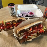 Philly cheese steak with Lemon and lavender cakes.  at Indy's Vegan Kitchen in Swindon