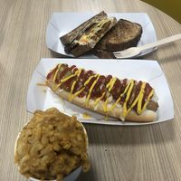 Reuben, hot dog and Mac n cheese  at Indy's Vegan Kitchen in Swindon