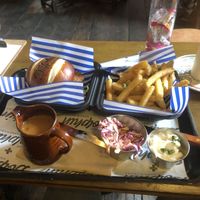 Vegan chicken burger with gravy at The Dolphin Inn in Shrewsbury