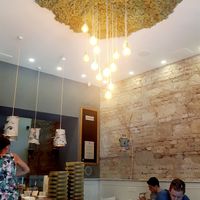 Love the light fixtures. at Matrjoska Kroshka in Budapest