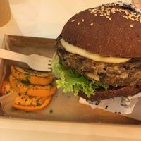 Oyster mushroom - thyme patty at Matrjoska Kroshka in Budapest