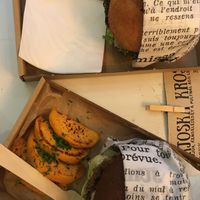 Burgers with sides at Matrjoska Kroshka in Budapest