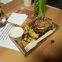 Lentil patty gluten free bun at Matrjoska Kroshka in Budapest