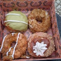 White chocolate matcha, rhubarb, maple coconut, carrot cake at Brammibal's Donuts - Prenzlauer Berg in Berlin