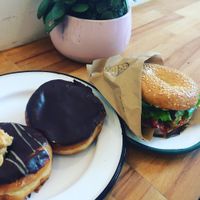BLT plus Boston cream and choc peanut fudge donuts at Brammibal's Donuts - Prenzlauer Berg in Berlin