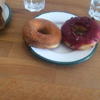 The red current cocoa nib donut and the classic cinnamon sugar donut  at Brammibal's Donuts - Prenzlauer Berg in Berlin