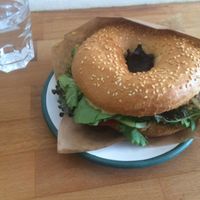 A lovely sample of the hummus and Pesto Bagel at Brammibal's Donuts - Prenzlauer Berg in Berlin