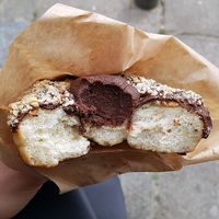New flavor in April: "Nougat donut" - closeup at Brammibal's Donuts - Prenzlauer Berg in Berlin