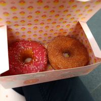 "Pink donut" and "cinnamon donut" 😋 at Brammibal's Donuts - Prenzlauer Berg in Berlin
