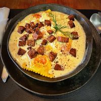 Ravioli de carne (incrivel !) com molho ao bacon at Piccoli Cucina in Sao Paulo