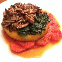Polenta with shimeji and tomato purée  at Piccoli Cucina in Sao Paulo