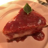 Tofu cheesecake with wine and strawberry sauce at Piccoli Cucina in Sao Paulo