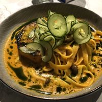 Pumpkin fettuccine with tom yum broth  at HRVST by Kilter Avenue in Central Singapore