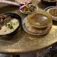 Lentil soup, cauliflower tagine, pickled vegetables  and humus   at Comptoir Libanais in Utrecht