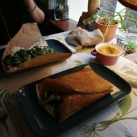 Buckwheat pancakes with beetroot and "🐑" cheeze at Bez Lukru in Wroclaw