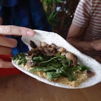 tapioka with hummus, mushroom and ruccola at Urbana - Marechal Saldanha in Porto