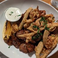 Yukon + artichoke app with lemon aioli at Harvest Pizzeria in Clintonville