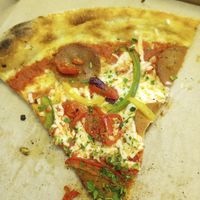 Vegan pepperoni and pepper pizza at Harvest Pizzeria in Dublin