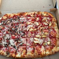 Sheet pizza, takeout, very little vegan cheese and was lightly cooked, ask for it cooked more and more cheese at Cinelli's Pizza in Rochester
